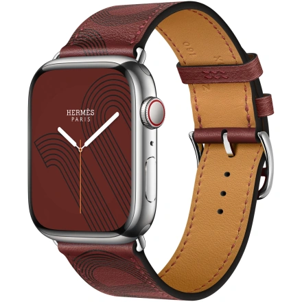 Apple Watch Hermès Series 7 GPS + Cellular 41mm Silver Stainless Steel Case (MKLK3) with Rouge H/Noir Swift Leather (MKFU3)